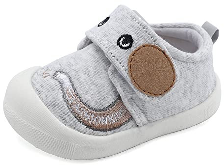 MASOCIO Scarpe Bimbo Neonato Scarpine Primi Passi Maschio Scarpette Bambino 12-18 Mesi Taglia 19.5 Grigio (Taglia Produttore: CN 15)