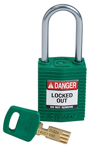 Brady (CPT-GRN-38AL-KD) SafeKey Nylon Lockout-Vorhängeschloss - kompakt Mit Aluminium Bügel 38.00 mm Grün KD - Verschiedenschließende Schlösser 1 Stück