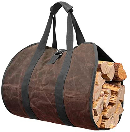 Gusengo Holzkorb Für Kaminholz, Holztragetasche, Strapazierfähiges Holz-Tragetuch Mit Griffen, Wasserdichter Leinwand Brennholzhalter Holzträger Shopper Kaminofen Aufbewahrungstasche