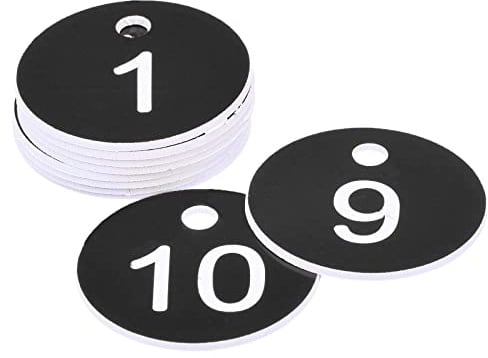 sourcing map 10 Stück Runde 1-10 Nummernschild Schlüsselanhänger ID-Tag | Graviertes Schwarzes, Acryl, zur Dekoration