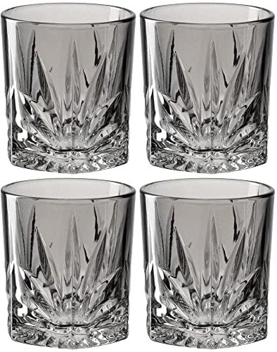 Leonardo Capri Trink-Gläser 4er Set grau, spülmaschinenfeste Saft-Gläser mit Relief Facetten-Schliff, bunte Wasser-Gläser, Glas-Becher, 220 ml, 022358