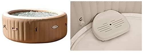 Intex Pure Spa Sahara 6 Places 28428EX Beige avec Siège Pure Spa, Lumière d'ambiance,Porte-Boisson et Appui-tête