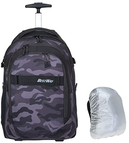 Bestway Trolley Schulrucksack Schultrolley 2 Teile Set Packer Evo inklusive Regenhülle 40244 (Camo Black Grey 0117)
