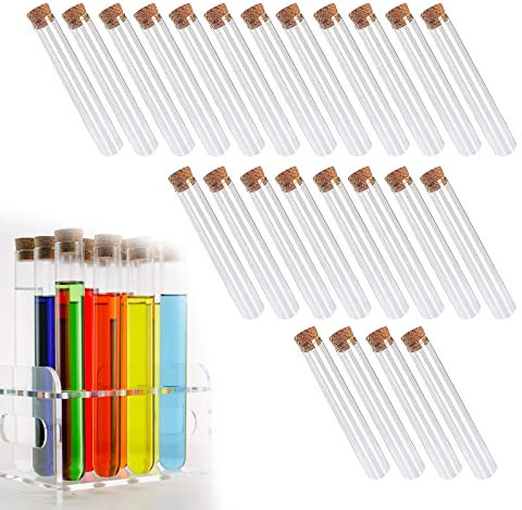 ZoeTekway 24-teilige Reagenzgläser mit Korken, transparente Reagenzgläser aus Hartplastik, Röhrchenbehälter für Partygeschenke, Hochzeiten, Süßigkeiten, Badesalze, Gewürze, Blumen