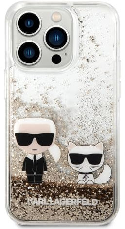CG MOBILE Karl Lagerfeld Liquid Glitter Silikon Hülle Karl und Choupette Protector/Ultradünn/rutschfest/Stoßdämpfung/Anti-Kratzer Kompatibel mit iPhone 14 Pro 6.1 Zoll (Gold)