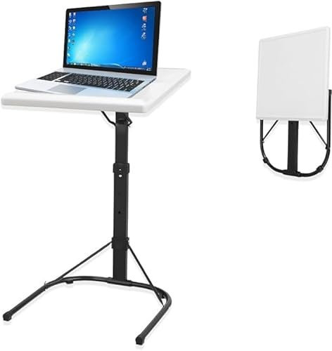 GBS Folding Laptop Table, Foldable & Adjustable Laptop Overbed Table white Adjustable Height and Tilt Angle Option Multi-Functional Folding TV tray Table, Portable, C Shaped End Table For Sofa & Bed