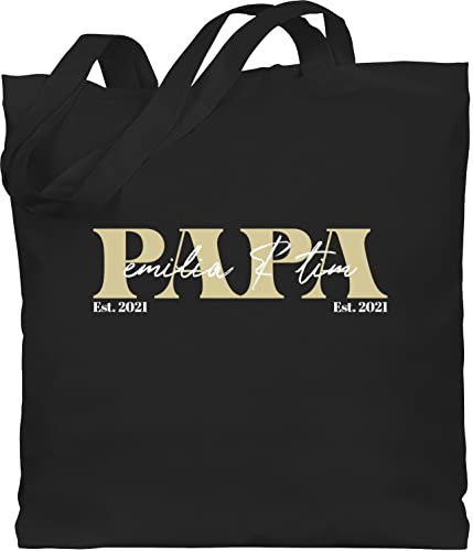 Baumwolltasche - zum Vatertag - Papa Geschenk mit Namen Kinder Datum Geburtsjahr I Weihnachten I Geburtstag - Unisize - Schwarz - vatertagsgeschenke vatertagsgeschenk son tasche
