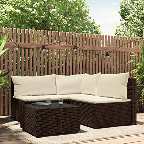 Homgoday 4-TLG. Gartensofa mit Kissen Sofa Sitzgruppe Gartenlounge Terrassenmöbel Ecksofa Balkonmöbel Sitzgruppe RattanLounge für Garten Terrasse und Balkon Braun Poly Rattan
