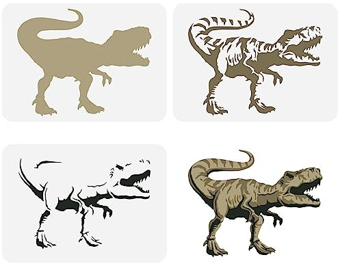 FINGERINSPIRE 3 Stück Geschichtete Dinosaurier Schablonen Zum Malen 21x29.7 cm Große Dinosaurier Schablonen Aus PET Tyrannosaurus Rex Schablone Tier Themen Vorlage Für Zuhause Wand Bodendekoration