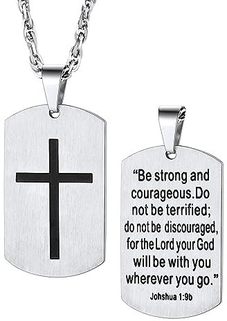 Bestyle Kruzifix Kette Dog Tag Halskette Herren Militär Police Kette Erkennungsmarke Kreuz Gebet Anhänger aus Edelstahl religiöser Modeschmuck für Frauen Jungen Silber