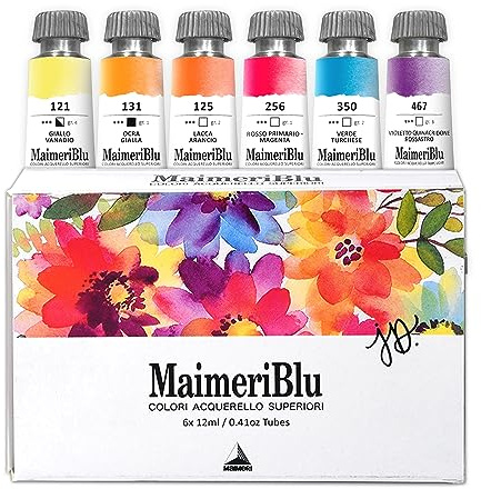 Maimeri Blu, Jeannie Dickson Kit de peinture aquarelle, 12 ml, 6 tubes – Fournitures de peinture aquarelle professionnelles