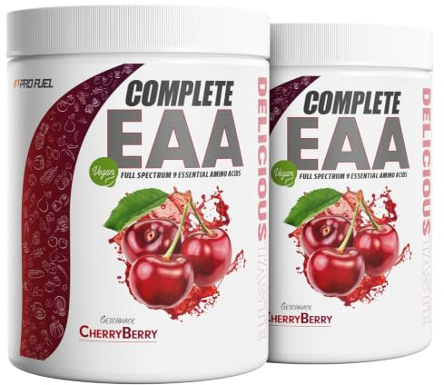 EAA Pulver 2x500g KIRSCHE - 12.500mg essentielle Aminosäuren - lecker & erfrischend - COMPLETE EAA mit allen 9 EAAs inkl. Histidin - veganes EAA Aminosäuren-Pulver - Amino Drink - 50 Portionen