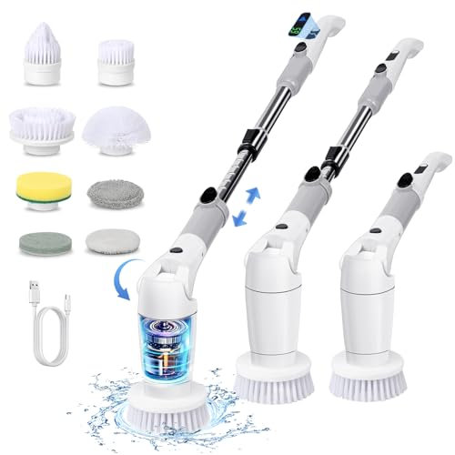Elektrische Reinigungsbürste - Elektrische bürste zum putzen, Cleaning Brush für Haushalt mit 8 Bürstenköpfen, Verstellbarem Verlängerungsarm Reinigungsbürste Elektrisch für Bad, Küche, Fliesen, Böde