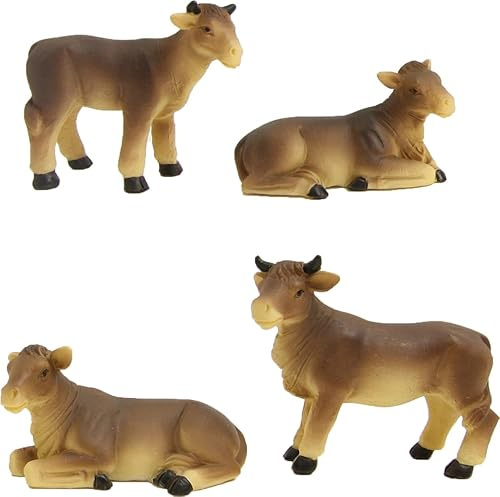 FADEDA 4X Kühe/Höhe:4 cm/handbemalt/detailgetreue Krippen Figuren - Weihnachten Tisch Dekoration Krippe Zubehör