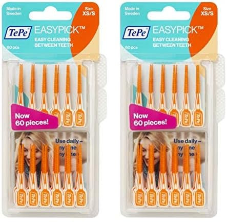 TePe EasyPick - Stick interdentali, misura XS/S, arancione, 60 pz x confezione (Confezione da 2)
