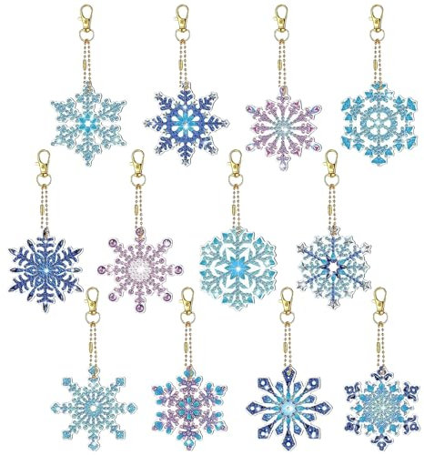 FANCYWUXI Diamond Painting Schneeflocken, 12 Stück 5D Weihnachten Diamond Painting Schlüsselanhänger DIY Diamond Painting Anhänger Für Weihnachten Deko