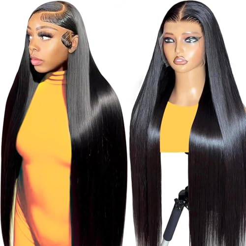 Alionly Echthaar PerüCke 13x4 Lace Front Wig,180 Dichte Glueless Wig Human Hair Straight Lace Front PerüCke Damen Real Hair Wig 34 Zoll (85cm)