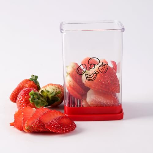 Voihamy Rebanador De Tazas, Rebanador Rápido con Placa De Empuje, Cortadora De Tazas para Fresas, Rebanador De Frutas Manual, Picadores Y Cortadores De Alimentos De Acero Inoxidable, Gadget De Cocina