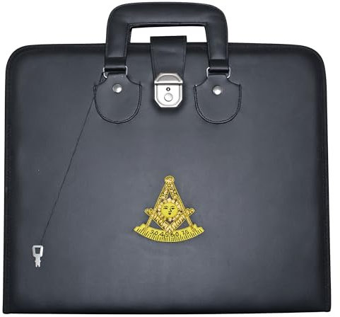 UK EMPIRE GROUP Freimaurer-Schürzenetui, schwarzes Kunstleder, handbesticktes Emblem, Kunst-Portfolio-Tragetasche