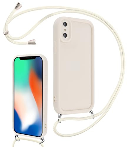 Coalbooliy Handyband für iPhone X/XS Hülle 5,8 mit Band, Handyhülle Kameraschutz Weiches Silikon Necklace Stoßfeste Schutzhülle mit Kordel zum Umhängen Cover für Mädchen Frauen, Weiß