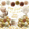 Geburtstagsdeko Frau Mann, Deko Geburtstag Braun mit Geburtstag Luftballons Braun Gold, Pompons Party Deko, Happy Birthday Dekoration Banner für Geburtstags Deko frauen Mann Mädchen Baby