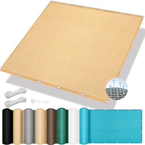 Sonnensegel Sonnenschutz inkl Befestigungsseile 200 x 380 cm, 98% Uv-Schutz,Atmungsaktiv,Isolierung, Beschattungsnet Schattennetz, Mehrzweck-Schattennetz, für Balkon Garten, Creme Farben