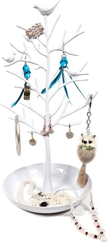 Yudu Vögel auf Baum Schmuckständer Schmuckhalter Schmuckdisplay Ohrringständer Metall (weiss)