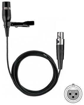 Black Lavalier Microphone, Cardioid Condenser Clip-on Mic for AKG/Samson Wireless Systems, Mini XLR TA3F Plug