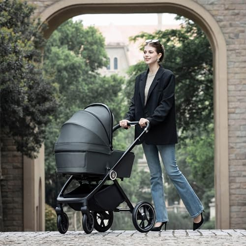 Babymore Kai Travel System - Safety Tested Pram With All Accessories, Flip and Fold System in Forest Grey, Both Forward and Rearward-Facing, 0-4 Years | Up to 22 Kg