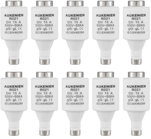 AUKENIEN DII E27 R021 Fusibles Céramique Spirale Diazed Fusible 16A Ceramique 500V 50KA pour Câbles et Protection Ligne (Paquet de 10)