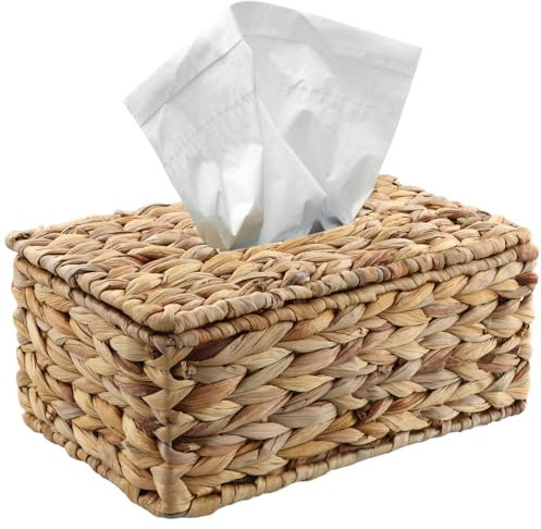 Wasserhyazinthe Gesichts Taschentuch Box 27,5 x 11,3 x 16,5 cm, Dekorativer Gewebter Kosmetiktuchhalter, Taschentuchbox für Wohnzimmer Esszimmer Büro Hotel