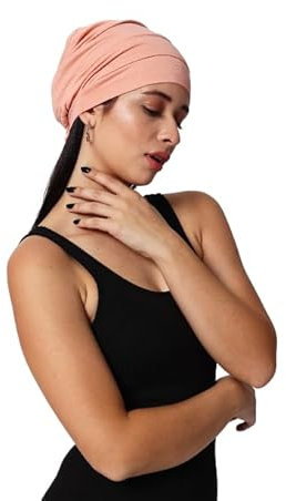 SAKUCHI Cappello da donna Chemo Bambù Slouchy Snood Beanie Turbante per la perdita dei capelli, rosa corallo, Taglia unica
