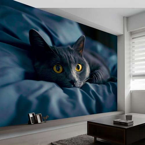 Fototapete Filmstil Wanddekoration, Tierfotografie Katze Tapeten Wandtapete, für Wohnzimmer Schlafzimmer 450x315 cm (BxH) Wandtapete Panorama Poster Wandbild für Kinderzimmer