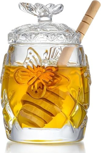 H&D HYALINE & DORA - Pot à miel en cristal transparent avec spatule et couvercle - 125 ml - Pour la cuisine à la maison