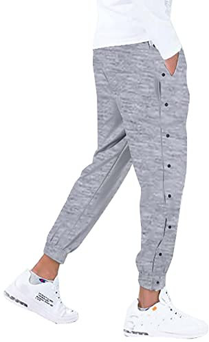 Reha Hose Damen Herren Seitlich Zu Öffnen Baggy Trainingshose mit Seitlichem Reißverschluss Am Bein Weites Bein Schnellfickerhose Druckknöpfen Sporthose Freizeithose Breite Jogginghose (Dark Gray, XL)