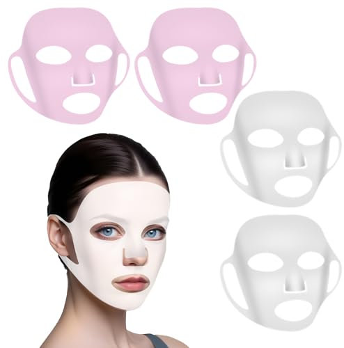 COMNICO Set di 4 mascherine in silicone riutilizzabili, idratanti con passanti per le orecchie, supporto per avvolgere il viso 3D, impedisce l'evaporazione, cura della pelle, strumento spa