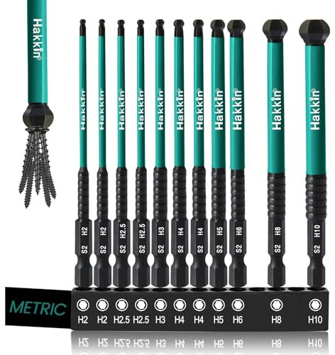 Hakkin 100 mm 11 Stück Kugelkopf Sechskant Schraubendreher Ball End Hex Bit Set Lang 1/4 S2 Magnetischen Schraubenzieher Hex Innensechskant Satz für Akkuschrauber H2/H2,5/H3/H4x2/H5/H6/H8/H10