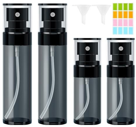 Fixleren 4 botellas pequeñas de 30 ml, 60 ml, atomizador, con embudo, pequeño atomizador, reutilizable, para agua, alcohol, cosméticos, perfume.