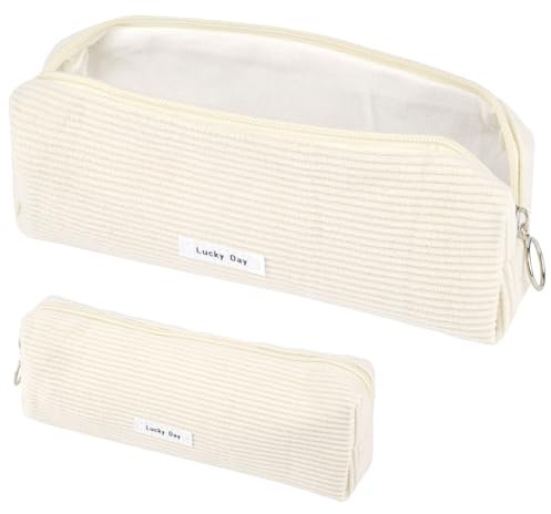 Federmäppchen, Mäppchen Cord-Stoff, Schlamppermäppchen Damen, Federmäppchen Mädchen, Federtasche Stiftetasche Stiftemappe, Pencil Case, Cord Federtasche für Mädchen Teenager Schule, Büro (Weiß)
