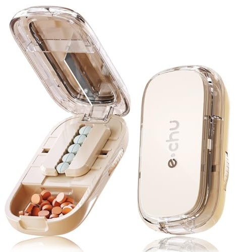 Momowin Coupe Medicaments, 1 sur 2 Coupe-Comprimé, Coupe CompriméE pour le Transport Quotidien et ItinéRant des MéDicaments à Couper et le Rangement des MéDicaments (Blanc CrèMe)