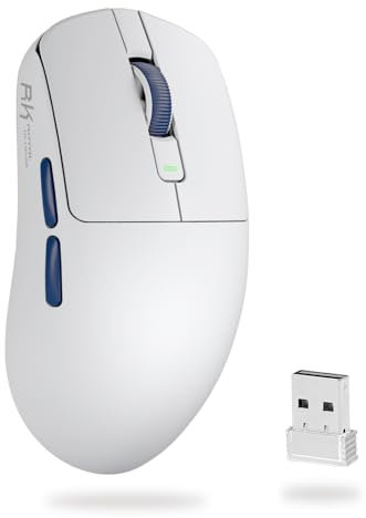 RK ROYAL KLUDGE M30 Mouse Gaming Wireless, 12K DPI, 43g Ultraleggero, BT5.1/2.4G/USB-C, Mouse Ergonomico con Sensore PAW3311, Batteria Ricaricabile 250mAh, 5 Pulsanti Programmabili per PC/Mac, Bianco