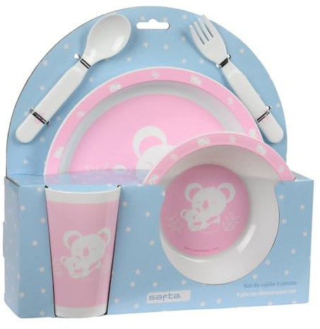Safta PREESCOLAR KOALA - Set d'assiettes et couverts, Pack, assiette, couvert, bébé, initiation, repas, confortable et polyvalent, 26 x 9 x 26 cm, rose, M, Décontracté