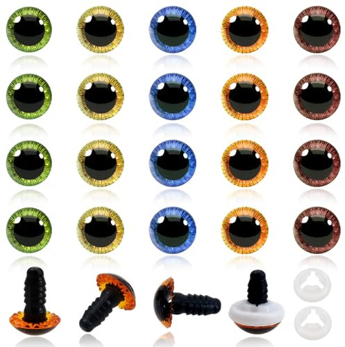 TOAOB 20 Stück Sicherheitsaugen für Häkeltiere Puppenaugen Glitzer 13 mm Kunststoff Basteln Augen 5 Farben Knopfaugen mit Unterlegscheiben Puppe Marionette Plüschtier