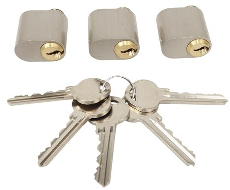 HOME It® Ovalzylinder mit 7 Stiften und 3 Schlüsseln (3 Stück) – Länge: 32 mm, Breite: 20 mm, Höhe: 35 mm – Kupfer mit Nickelbeschichtung – Edelstahl – Perfekt für Türschlösser