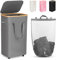 Laundry Hamper with Lid and Wheels, 110L Large Rolling Laundry Basket with Extended Handles Foldable Dirty Clothes Hamper Wheeled Narrow Corner Clothes Bins for Bedroom Dorm Laundry Room, Gray