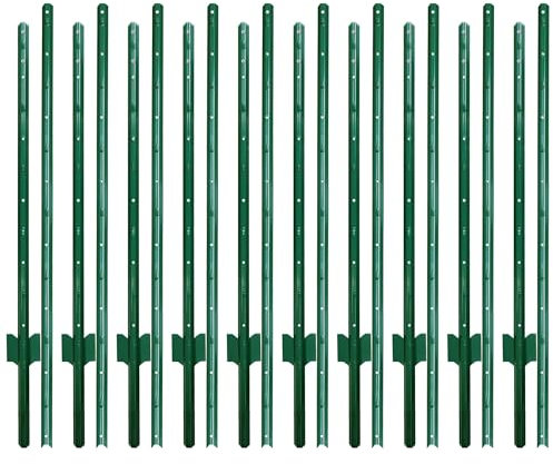 ARIFARO Metal Fence Posts 215cm / 7ft Assemblable, Pack of 10, Sturdy Duty No Digging Garden U Post for Wire Fencing Steel Poles for Yard, Outdoor Wire
