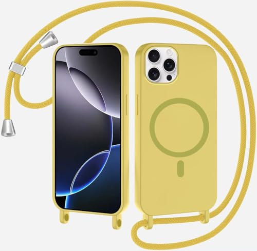 SLWYF Compatible with iPhone X/iPhone XS Wireless Charging, Shockproof Removable Phone Case with Strap Adjustable Neck Cord Necklace Soft Cover for iPhone X/iPhone XS, Lemon yellow