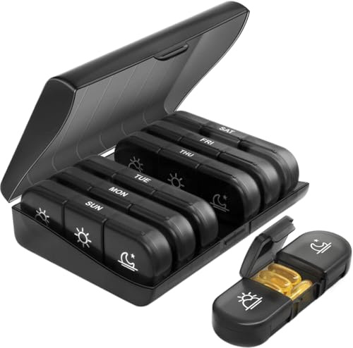 FENQURO Tablettenbox 7 Tage Morgens Mittags Abends, Klein Pillendose Große Fächer, 3 Fächer Pillenbox, Tablettendose Wochenbox Supplement Box Organizer, BPA-freier tragbare Medikamentenbox