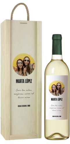 Genérico Botella de Vino Personalizada Caja Regalo Pareja Amigo Amiga Novio Novia San Valentín Cumpleaños (Blanco Verdejo, 1 Botella + Caja Regalo)