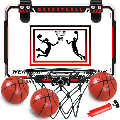 WEROCK Basketballkorb Indoor, Mini-Basketballkorb mit 3 Bällen, über die Tür Basketballband für Kinder und Erwachsene, Basketball-Spielzeug für Jungen Mädchen Alter 3 4 5 6 7 8 9 10 11 12